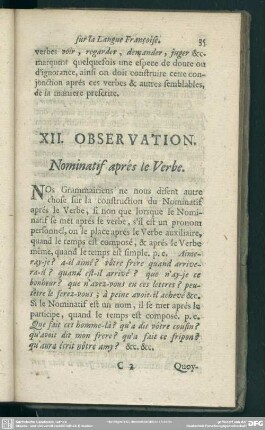 XII. Observation. Nominatif aprés le Verbe