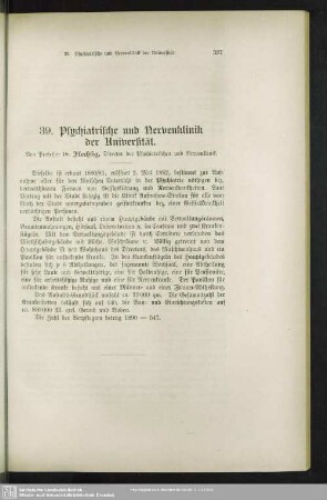 39. Psychiatrische und Nervenklinik der Universität