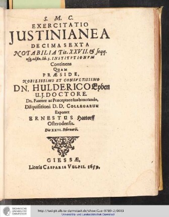 Exercitatio Justinianea Decima Sexta