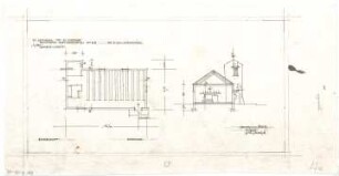 Gsaenger, Gustav; München - Obermenzing, Grünspechtstr. 13; Ev. Notkirche, Bethlehems Kirche, Pfarrhaus - Notkirche (Grundriss, Schnitt)