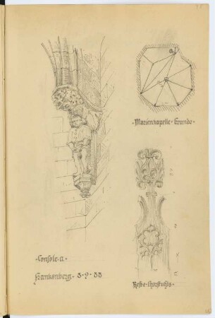 Liebfrauenkirche, Frankenberg/Eder: Grundriss, Details Marienkapelle (aus: Skizzen- und Fotoalbum 2)