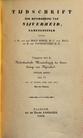 Tijdschrift ter bevordering van nijverheid. 21,1. 1858 = Reeks 2, Deel 6