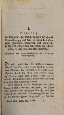 Neues vaterländisches Archiv oder Beiträge zur allseitigen Kenntniß des Königreichs Hannover und des Herzogthums Braunschweig. 1830,1, 1830,[1] = Bd. 17