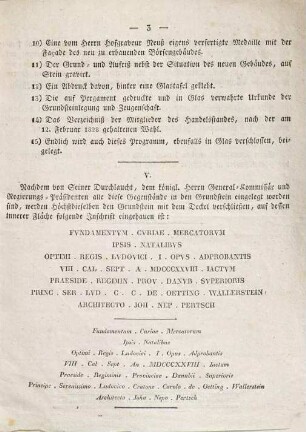 Programm der feierlichen Grundsteinlegung der neuen Börse in Augsburg.