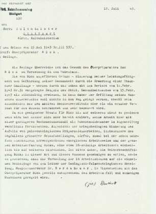 Antrag auf Versetzung von Max Böck in den Ruhestand