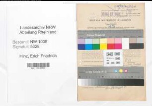 Entnazifizierung Erich Friedrich Hinz , geb. 08.10.1897 (Finanzbeamter)