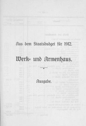 Aus dem Staatsbudget für 1912. Werk- und Armenhaus. Ausgabe.