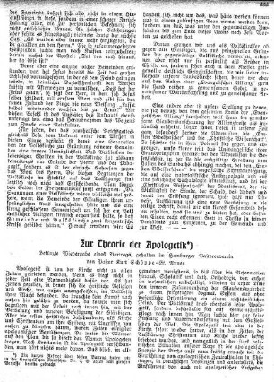 Zur Theorie der Apologetik : Gekürzte Wiedergabe eines Vortrages, gehalten im Hamburger Pastorenverein