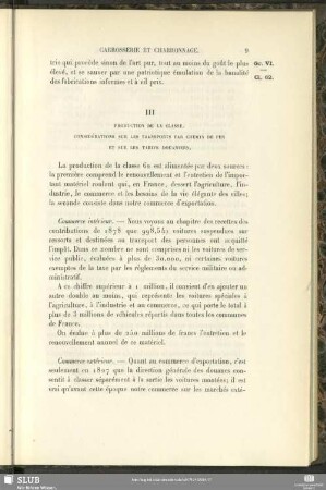 III Production De La Classe. Considérations Sur Les Transports Par Chemin De Fer Et Sur Les Tarifs Douaniers