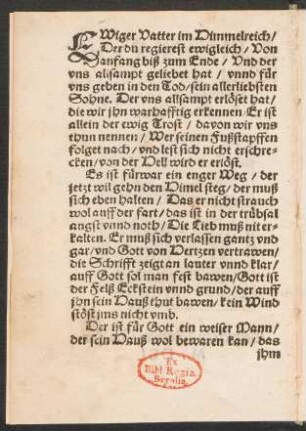 EWiger Vatter im Himmelreich/ || Der du regierest ewigleich/