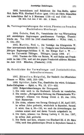 14. Vertragsbeziehungen der württ. Fürsten zu fremden Machthabern überhaupt
