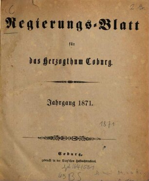 Regierungs-Blatt für das Herzogtum Coburg. 1871, 1871