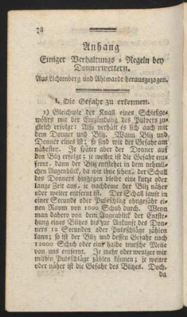 Anhang Einiger Verhaltens-Regeln bey Donnerwettern