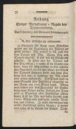 Anhang Einiger Verhaltens-Regeln bey Donnerwettern
