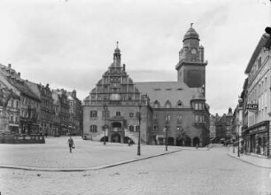 Plauen, Rathaus : Plauen. Marktplatz mit Rathaus und Moritz Denkmal