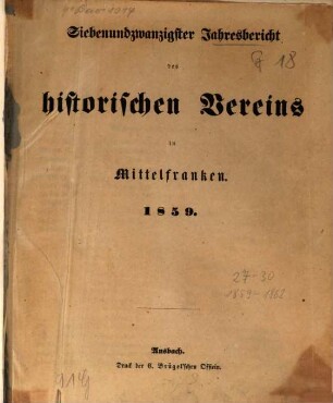 Jahresbericht des Historischen Vereins für Mittelfranken, 27. 1859