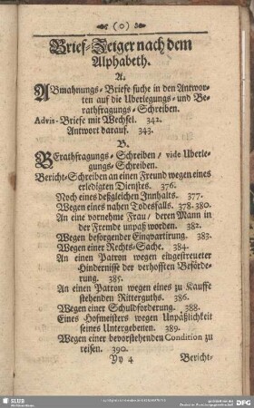 Brief-Zeiger nach dem Alphabeth