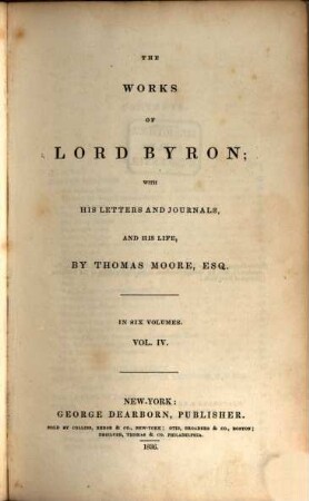 The works of Lord Byron : with his letters and journals, and his life ; in six volumes, 4. [The poetical works of Lord Byron]