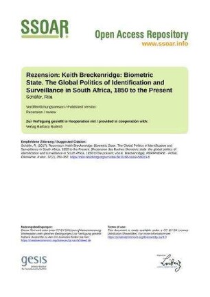 Rezension: Keith Breckenridge: Biometric State. The Global Politics of Identification and Surveillance in South Africa, 1850 to the Present