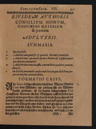 Eiusdem Authoris Consilium Nonum, Continens Materiam & poenam Adulterii.