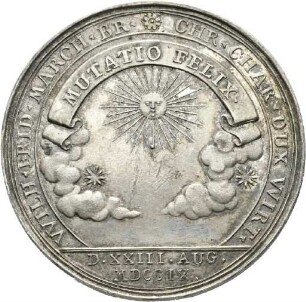 Medaille auf die Hochzeit von Markgraf Wilhelm Friedrich von Brandenburg-Ansbach und Christiane Charlotte von Württemberg