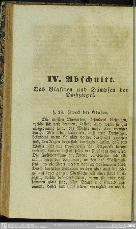 IV. Abschnitt. Das Glasiren und Dämpfen der Dachziegel