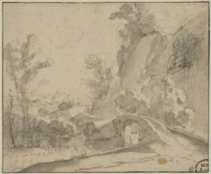 Landschaft mit Brücke und Felsen