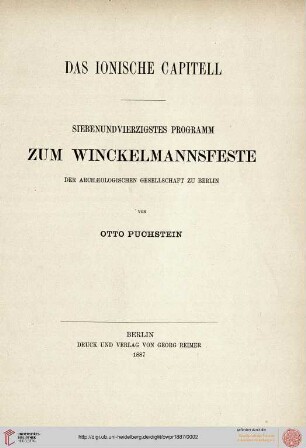 Band 47: Programm zum Winckelmannsfeste der Archäologischen Gesellschaft zu Berlin: Das ionische Capitell