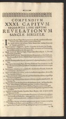 Compendium XXXI. Capitum Sequentis Libri Septimi Revelationum Sanctae Birgittae.