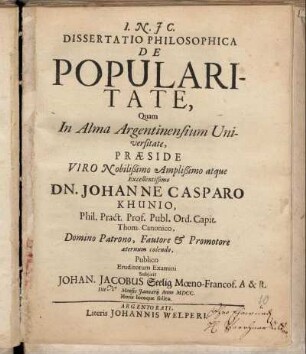 Dissertatio Philosophica De Popularitate