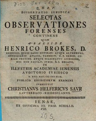 Dissertatio iuridica selectas observationes forenses continens, VIII.