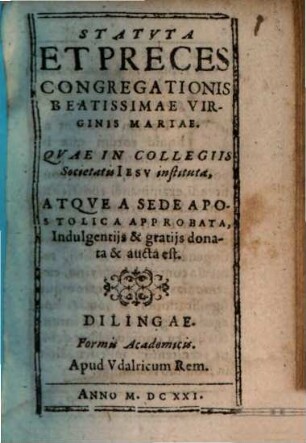 Statuta et preces Congregationis Beat. Virg. Mariae
