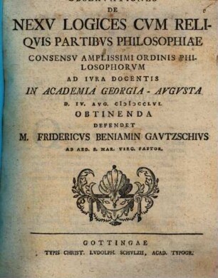 Observationes De Nexv Logices Cvm Reliqvis Partibvs Philosophiae