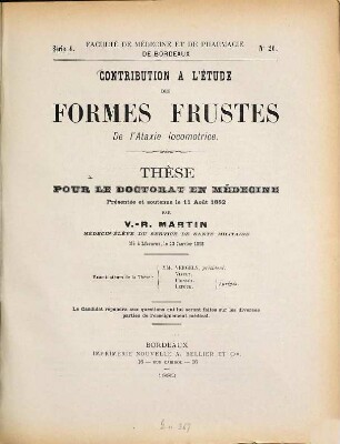 Contribution à l'étude des formes frustes de l'Ataxie locomotrice : Thèse ...