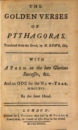 The golden verses of Pythagoras