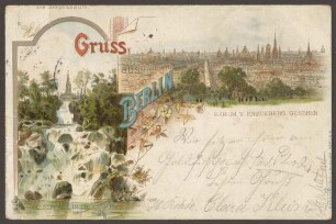 Ansichtskarte "Berlin vom Kreuzberg aus gesehen", Wasserfall im Viktoria-Park
