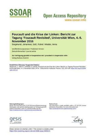Foucault und die Krise der Linken: Bericht zur Tagung 'Foucault Revisited', Universität Wien, 4.-5. November 2016