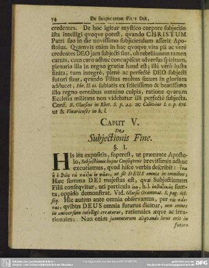 Caput V. De Subiectionis Fine