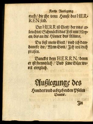 Außlegunge des Hundert und achtzehenden Psalm Davids.