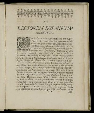 Ad Lectorem Botanicum Benevolum.