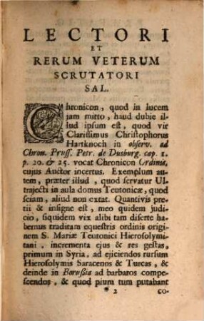 Veteris Aevi Analecta Seu Vetera aliquot Monumenta, Quae hactenus nondum visa, 10. Quo Continentur Equestris Ordinis Teutonici Chronicon, ... Ex MS. Traiectensi, cuius Auctor incertus