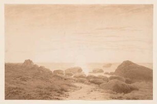Steiniger Strand mit Mondaufgang (Steiniger Strand mit untergehender Sonne)