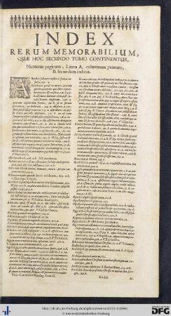 Index Rerum Memorabilium, Quae Hoc Secundo Tomo Continentur.