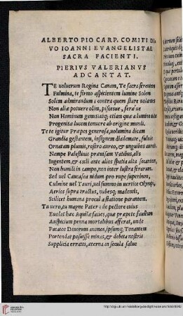 Alberto Pio carp. comiti divo Ioanni Evangelistae sacrae facienti