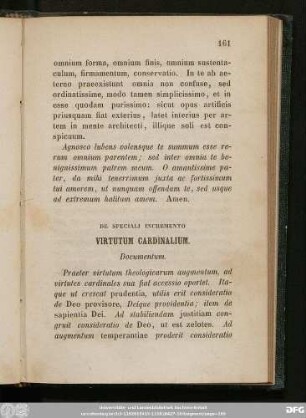 De Speciali Incremento Virtutum Cardinalium.