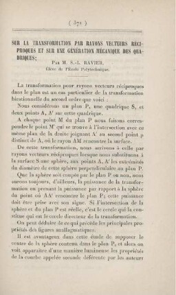 Sur la transformation par rayons vecteurs réciproques et sur une génération mécanique des quadriques.