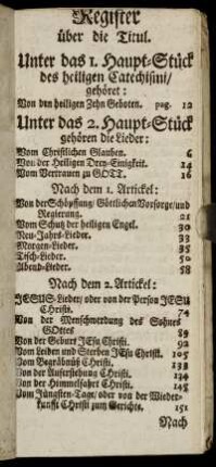 Register über die Titul.