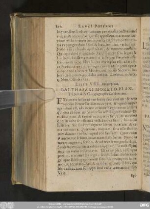 Epist. VIII. Antverpiam. Balthasari Moreto Plantiniano, Typographo Celeberrimo.