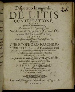 Disputatio Inauguralis, De Litis Contestatione