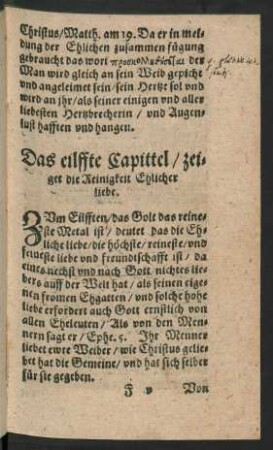 Das eilffte Capittel/ zeiget die Reinigkeit Ehlicher liebe.